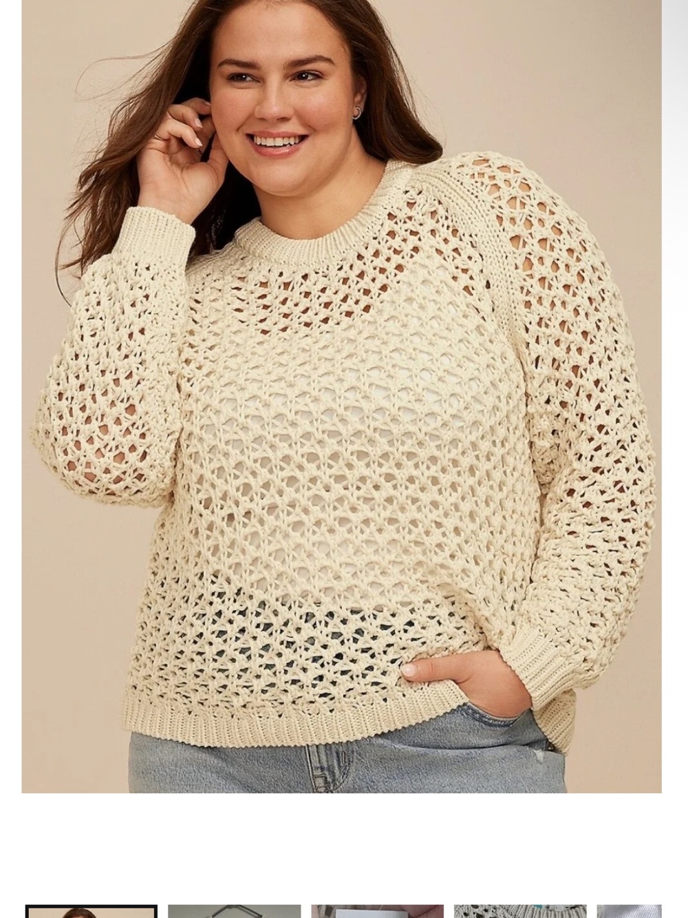 Medium - Maurices Cream Open-Weave Crewneck Sweater - Picture 11 of 12